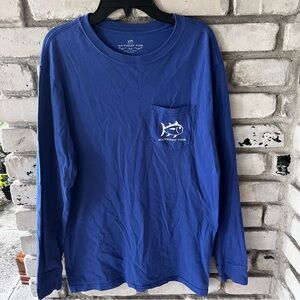Southern Tide Classic Blue Pocket Tee with fish back